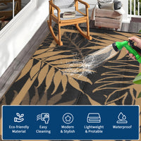 Garvee Modern Outdoor Black Brown Plastic Rug - Heavy Duty, Waterproof, Reversible Mat for Patio, Garden, Poolside, Deck, Backyard - Easy Clean, UV Resistant, 9x18ft