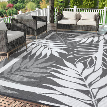 Garvee Outdoor Waterproof Reversible Rug – Modern Grey & White Plastic Patio Carpet, UV & Fade Resistant, Non-Slip, Easy Clean – For Garden, Deck, Porch, Backyard, Camping, 8x10ft