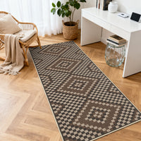 Garvee 2' x 6' Brown Bohemian Runner Rug, Washable Non-Slip Linen-Look Low-Pile Rug for Kitchen, Hallway, Bedroom & Indoor Outdoor Use