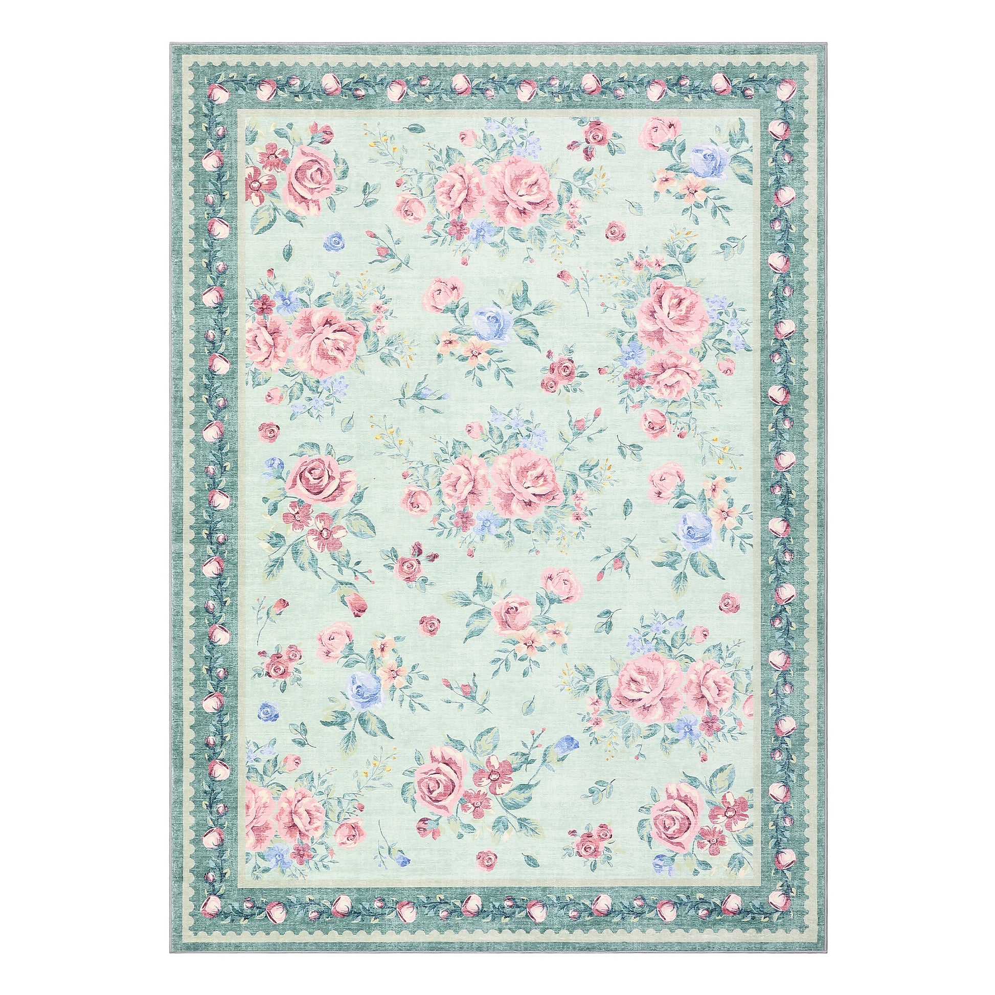 Garvee Floral Washable Rugs 9x12 Green, Large Non-Slip Soft Vintage Retro Area Rug for Living Room Bedroom Dining Room Nursery