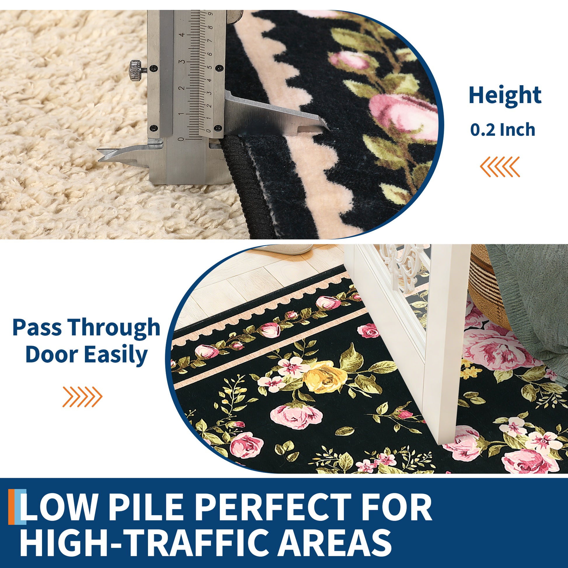 Garvee Floral 5x7 Area Rugs Soft Non Slip Farmhouse Rugs Vintage Low Pile Living Room Rug Black