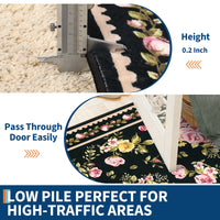 Garvee Floral 5x7 Area Rugs Soft Non Slip Farmhouse Rugs Vintage Low Pile Living Room Rug Black