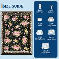Garvee Floral 5x7 Area Rugs Soft Non Slip Farmhouse Rugs Vintage Low Pile Living Room Rug Black