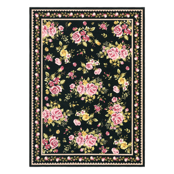 Garvee Floral 9x12 Area Rugs Soft Non Slip Farmhouse Rugs for Bedroom Girls Vintage Low Pile Living Room Rug Ultra Thin Large Throw Carpet Black