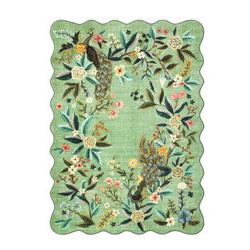 Garvee Scalloped Green Area Rug 8x10 - Floral Peacock Design, Washable & Non-Slip, Ultra Thin Soft Fabric, Stain Resistant, Large Farmhouse Style for Living Room Nursery