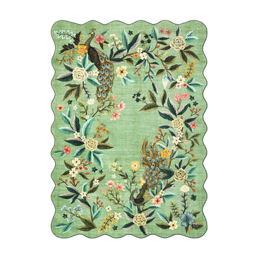 Garvee Scalloped Green Area Rug 8x10 - Floral Peacock Design, Washable & Non-Slip, Ultra Thin Soft Fabric, Stain Resistant, Large Farmhouse Style for Living Room Nursery