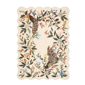 Garvee Scalloped Floral Peacock 4x6 Rug, Washable Large Non Slip Nursery Rugs, Indoor Farmhouse Low Pile Area Rug, Beige