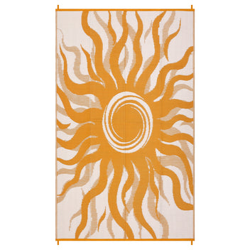 Garvee Outdoor Rug 8x10 Waterproof Boho Sun Pattern Reversible Plastic Straw UV-Resistant Lightweight Patio Mat for Deck Picnic Beach