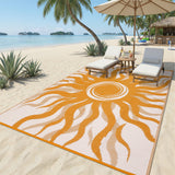 Garvee Outdoor Rug 9x12 Waterproof Patio Rug with Boho Sun Pattern, Reversible, UV-Resistant, Plastic Straw, Lightweight & Portable, Ideal for Deck & Camping - Orange