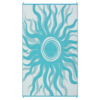 Garvee Outdoor Rug 9x12 Waterproof Patio Rug with Boho Sun Pattern, Reversible, Plastic Straw, UV-Resistant, Lightweight, Portable for Deck & Camping