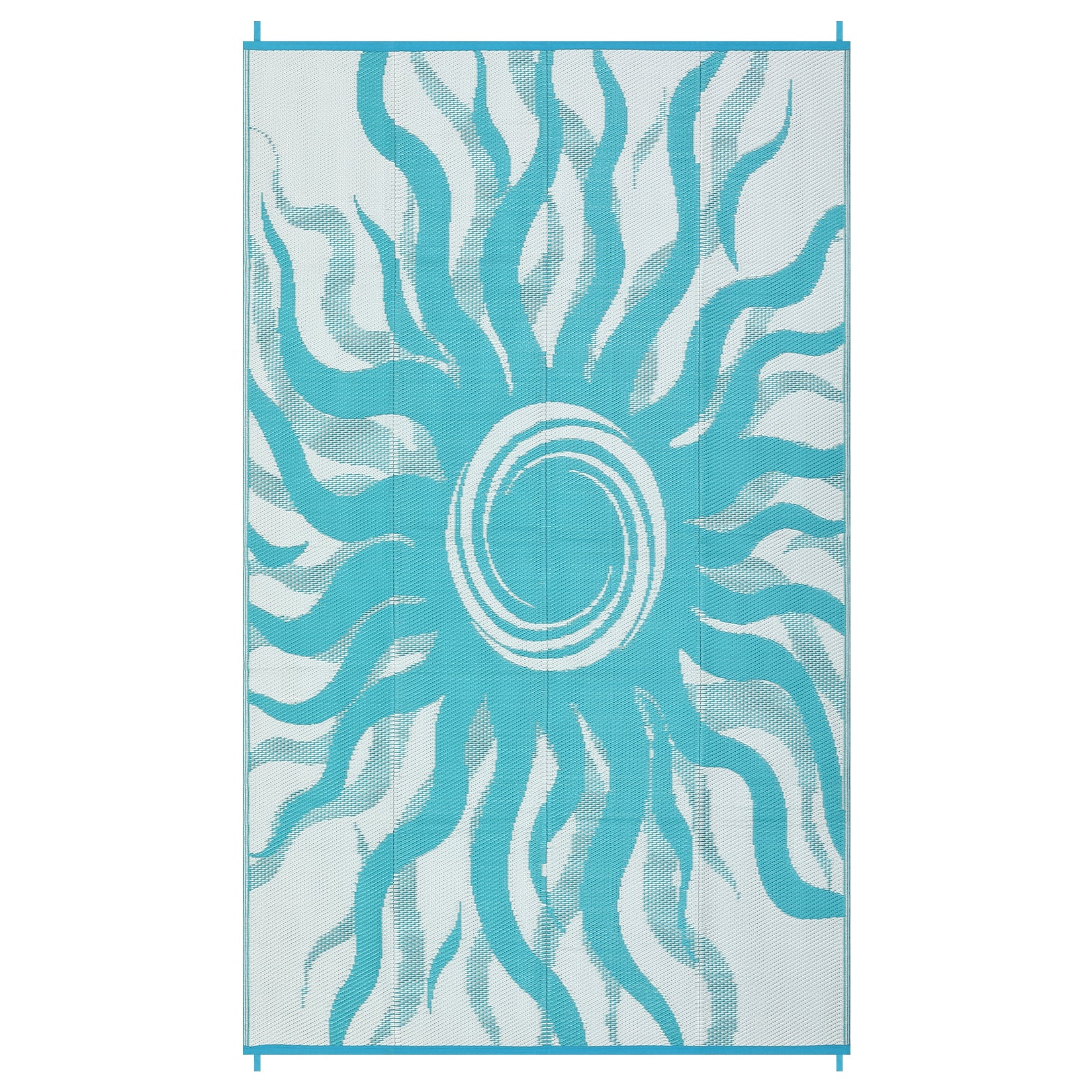 Garvee Outdoor Rug 9x12 Waterproof Patio Rug with Boho Sun Pattern, Reversible, Plastic Straw, UV-Resistant, Lightweight, Portable for Deck & Camping