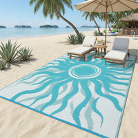 Garvee Outdoor Rug 9x12 Waterproof Patio Rug with Boho Sun Pattern, Reversible, Plastic Straw, UV-Resistant, Lightweight, Portable for Deck & Camping