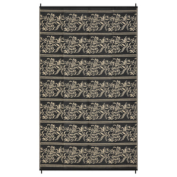 Garvee Waterproof Reversible Outdoor Rug - Boho Leaf Design - Large, UV & Mark Resistant, Collapsible Plastic Area Mat with 4 Stakes & Storage Bag for Camping, RV, Deck, Balcony, Backyard,9x12ft, Black Coffee