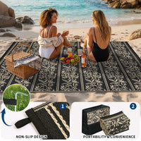 Garvee Waterproof Reversible Outdoor Rug - Boho Leaf Design - Large, UV & Mark Resistant, Collapsible Plastic Area Mat with 4 Stakes & Storage Bag for Camping, RV, Deck, Balcony, Backyard,9x12ft, Black Coffee