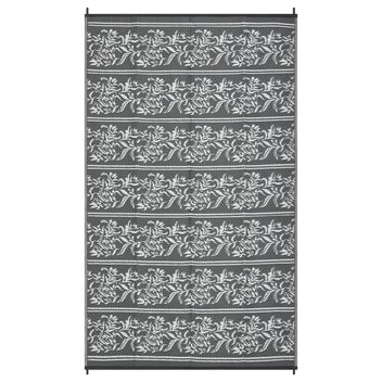 Garvee Waterproof Reversible Outdoor Rug - Boho Leaf Design - Large, UV & Mark Resistant, Collapsible Plastic Patio Carpet with Stakes & Storage Bag for RV, Camping, Deck, Balcony, Backyard ,9x18ft, Grey White