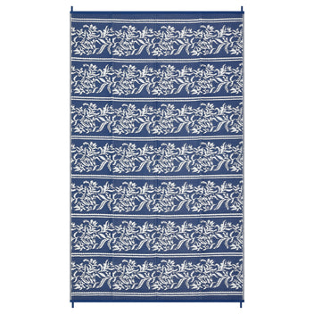 Garvee Waterproof Reversible Outdoor Rug - Boho Leaf Design - UV & Mark Resistant Plastic Straw Patio Carpet with Stakes & Storage Bag, Lightweight, Washable for RV, Camping, Deck, Balcony, 8x10ft, Navy Blue/White