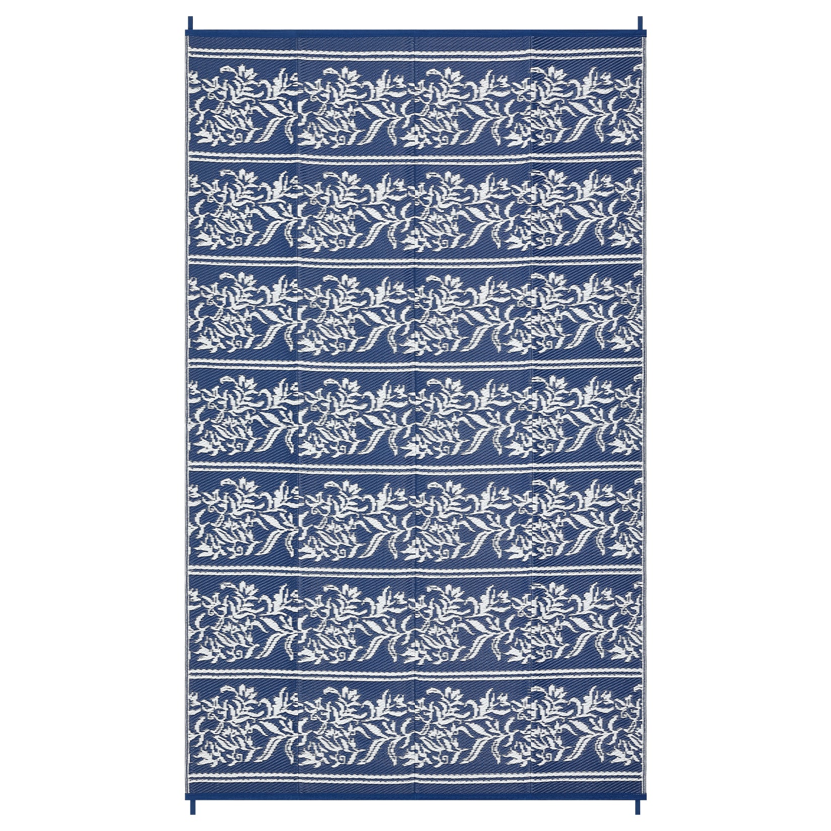 Garvee Waterproof Reversible Outdoor Rug - Boho Leaf Design - Mark & UV Resistant Plastic Mat with 4 Stakes & Storage Bag, Collapsible, Lightweight Patio Carpet for Camping, RV, Picnic, Balcony, Deck -  9x12ft, Navy Blue/White