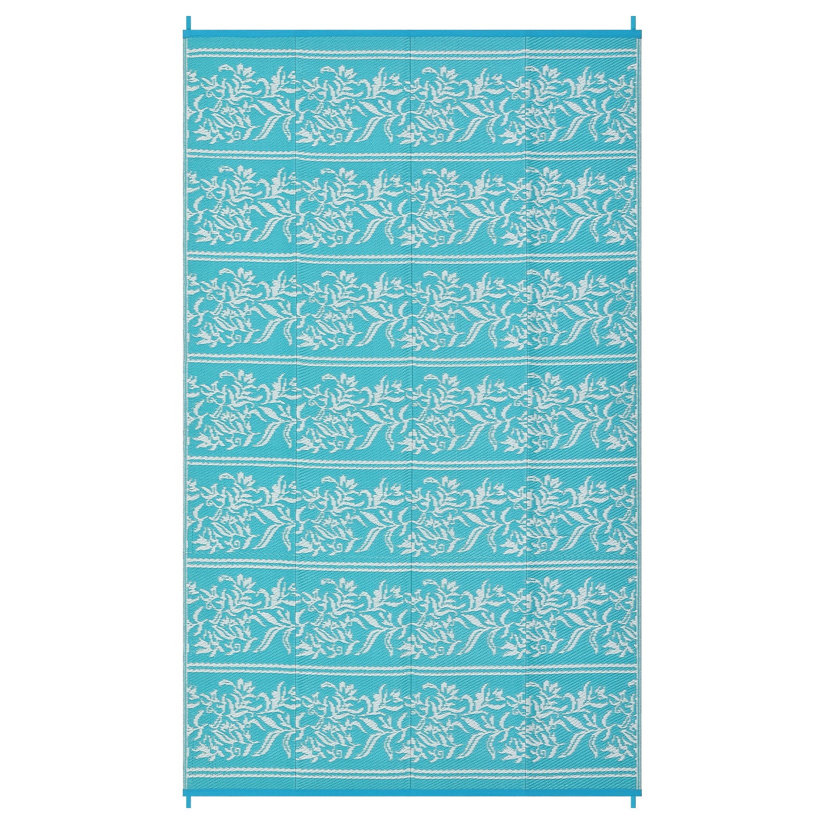 Garvee Waterproof Reversible Outdoor Rug - Boho Leaf Design - Large, UV & Mark Resistant, Washable Plastic Patio Carpet with 4 Stakes & Storage Bag for Camping, RV, Deck, Balcony, Backyard, 8x10ft, Light Blue/White