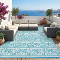 Garvee Outdoor Rug 9x18 Waterproof Reversible Boho Leaf Pattern Soft Plastic Straw Lightweight Portable for Patio RV Camping Picnic Deck