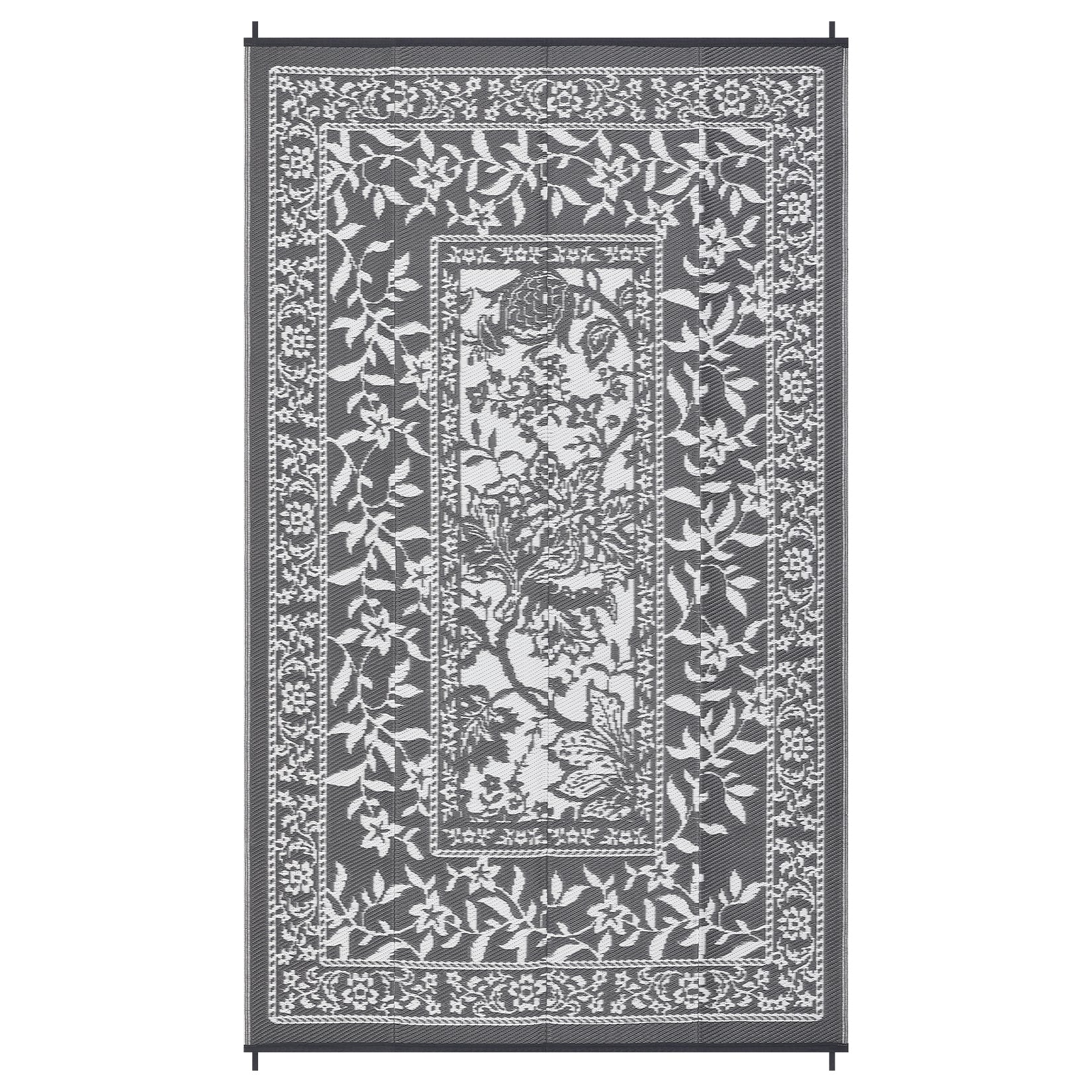 Garvee Reversible Outdoor Rug 10x20ft, Grey/White - Waterproof Plastic Straw Patio Mat, UV & mark Resistant, Easy Clean, Portable Carpet for Garden, Camping, Backyard
