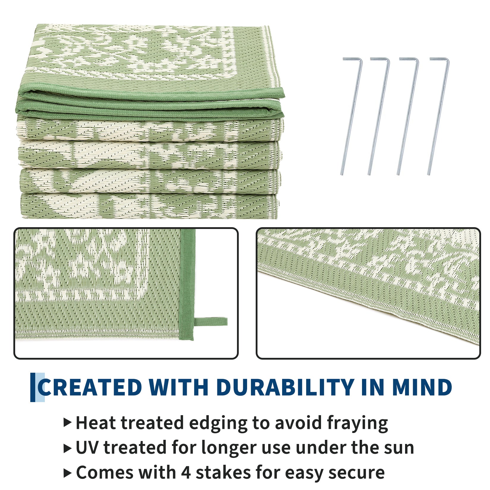 Garvee Reversible Outdoor Rug 8x10ft, Gray Green/Ivory White - Waterproof & UV Resistant Plastic Mat, Washable, Easy Clean, Portable Patio Carpet for Garden, Camping, Picnic, Backyard