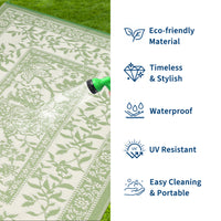 Garvee Reversible Outdoor Rug 8x10ft, Gray Green/Ivory White - Waterproof & UV Resistant Plastic Mat, Washable, Easy Clean, Portable Patio Carpet for Garden, Camping, Picnic, Backyard