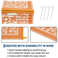 Garvee Reversible Outdoor Rug 8x10ft, Orange/White - Waterproof UV Resistant Plastic Straw Mat, Easy Clean, Portable Patio Carpet for Garden, Backyard, Camping, Beach