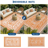 Garvee Reversible Outdoor Rug 8x10ft, Orange/White - Waterproof UV Resistant Plastic Straw Mat, Easy Clean, Portable Patio Carpet for Garden, Backyard, Camping, Beach