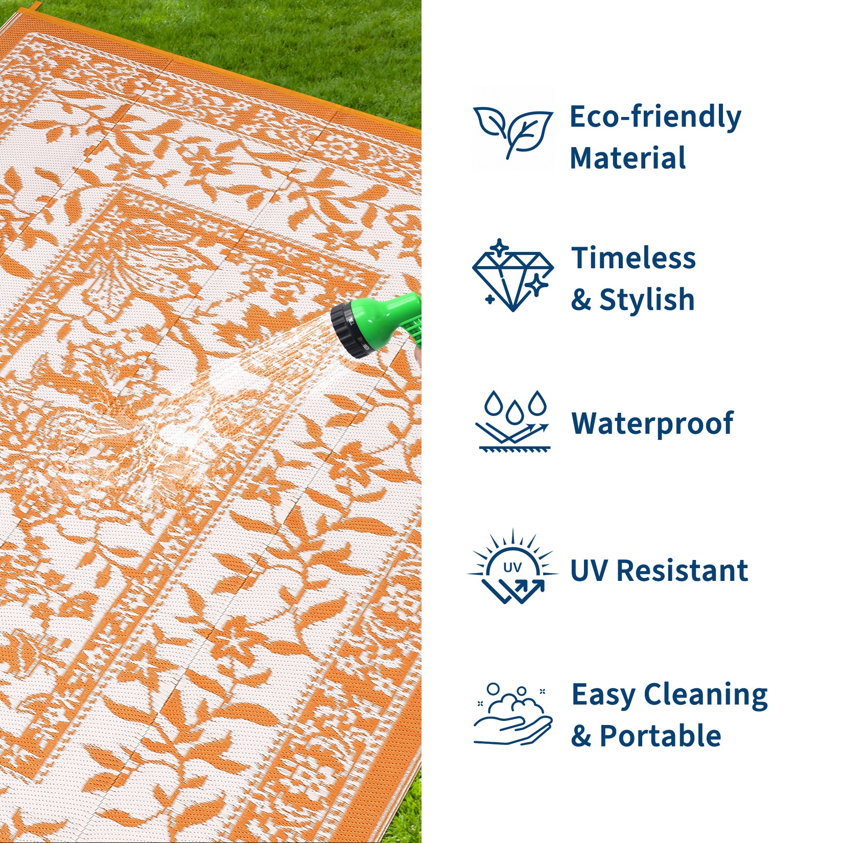 Garvee Reversible Outdoor Rug 8x10ft, Orange/White - Waterproof UV Resistant Plastic Straw Mat, Easy Clean, Portable Patio Carpet for Garden, Backyard, Camping, Beach