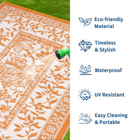 Garvee Reversible Outdoor Rug 8x10ft, Orange/White - Waterproof UV Resistant Plastic Straw Mat, Easy Clean, Portable Patio Carpet for Garden, Backyard, Camping, Beach