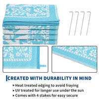 Garvee Reversible Outdoor Rug 8x10ft, Blue/White - Waterproof & UV Resistant Plastic Straw Mat, Easy Clean, Portable Carpet for Patio, Garden, Camping, Beach