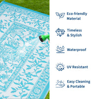 Garvee Reversible Outdoor Rug 8x10ft, Blue/White - Waterproof & UV Resistant Plastic Straw Mat, Easy Clean, Portable Carpet for Patio, Garden, Camping, Beach