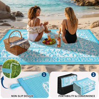 Garvee Reversible Outdoor Rug 8x10ft, Blue/White - Waterproof & UV Resistant Plastic Straw Mat, Easy Clean, Portable Carpet for Patio, Garden, Camping, Beach