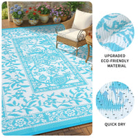 Garvee Reversible Outdoor Rug 8x10ft, Blue/White - Waterproof & UV Resistant Plastic Straw Mat, Easy Clean, Portable Carpet for Patio, Garden, Camping, Beach