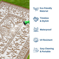 Garvee Reversible Outdoor Rug 8x10ft, Brown/White - Waterproof UV-Resistant Plastic Mat, Easy Clean, Low Pile Portable Carpet for Patio, Garden, Camping