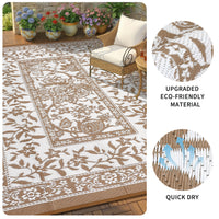 Garvee Reversible Outdoor Rug 8x10ft, Brown/White - Waterproof UV-Resistant Plastic Mat, Easy Clean, Low Pile Portable Carpet for Patio, Garden, Camping