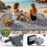 Garvee Reversible Outdoor Rug 10x20ft, Grey/White - Waterproof Plastic Straw Patio Mat, UV & mark Resistant, Easy Clean, Portable Carpet for Garden, Camping, Backyard