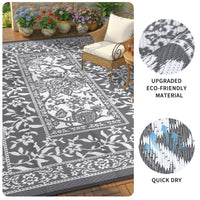 Garvee Reversible Outdoor Rug 10x20ft, Grey/White - Waterproof Plastic Straw Patio Mat, UV & mark Resistant, Easy Clean, Portable Carpet for Garden, Camping, Backyard