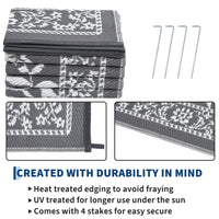 Garvee Reversible Outdoor Rug 10x20ft, Grey/White - Waterproof Plastic Straw Patio Mat, UV & mark Resistant, Easy Clean, Portable Carpet for Garden, Camping, Backyard