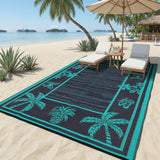 Garvee Outdoor Rug 8x10 Waterproof Reversible Polypropylene Durable UV-Protected Lightweight Patio Deck Balcony Camping - Black Blue & Lake Blue