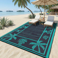 Garvee Outdoor Rug 8x10 Waterproof Reversible Polypropylene Durable UV-Protected Lightweight Patio Deck Balcony Camping - Black Blue & Lake Blue