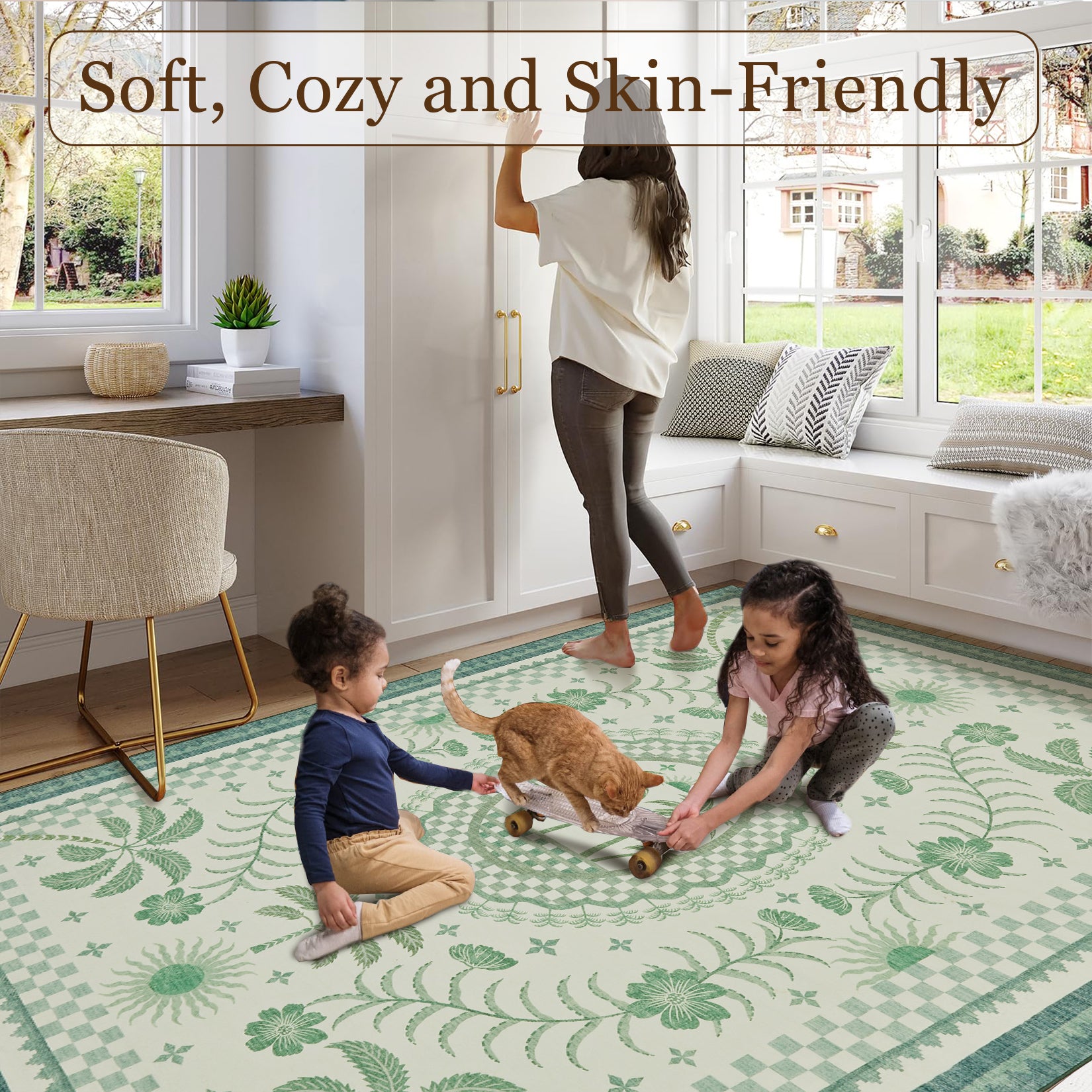 Garvee Premium Animal & Floral Area Rug – Kids & Living Room Friendly, Soft Woven Carpet, 5x7 ft