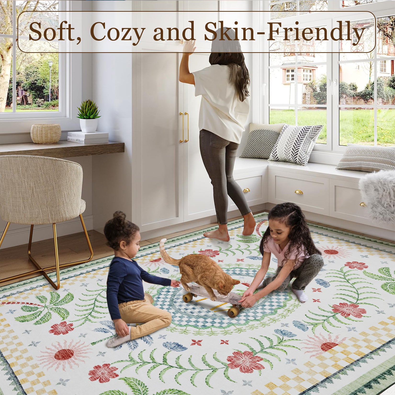 Garvee Premium Animal & Floral Area Rug – Kids & Living Room Friendly, Soft Woven Carpet, 5x7 ft