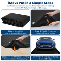 Garvee 7.9' × 16' Garage Floor Mat Waterproof Containment Mat with 1.2" Raised Edge, Heavy Duty 1000D PVC Non-Slip Under Car Mat for Snow Rain Mud, Includes Squeegee & 8 Hook-and-Loop Fasteners, Black