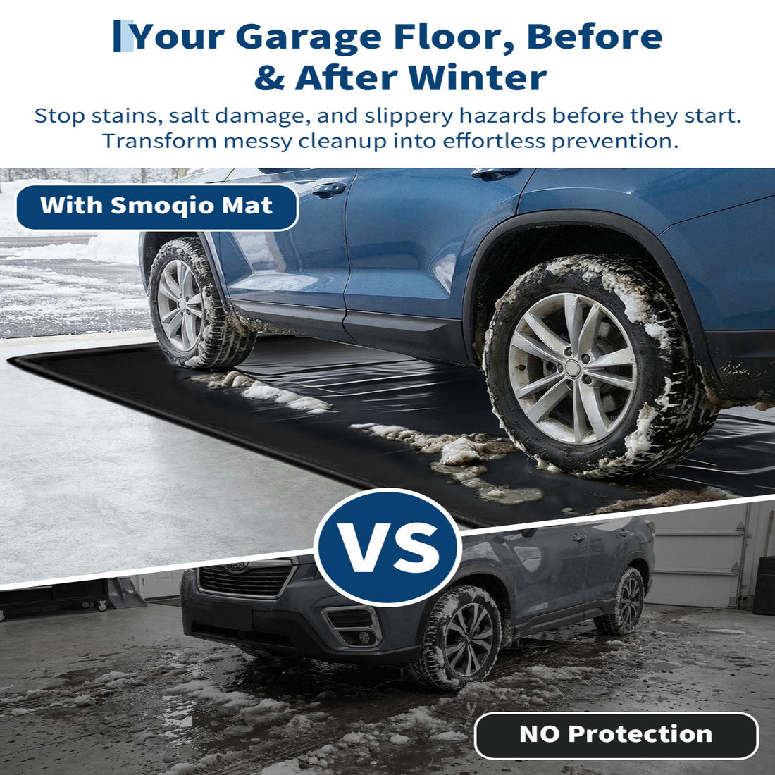 Garvee 7.9' × 18' Garage Floor Mat, Waterproof Containment Mat with 1.2" Raised Edge, Heavy-Duty 1000D PVC Non-Slip Car Mat for Snow, Rain & Mud, Includes Squeegee & Fasteners, Black