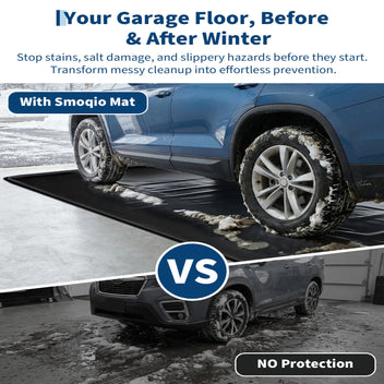 Garvee 7.9' × 18' Garage Floor Mat, Waterproof Containment Mat with 1.2" Raised Edge, Heavy-Duty 1000D PVC Non-Slip Car Mat for Snow, Rain & Mud, Includes Squeegee & Fasteners, Black