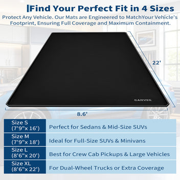 Garvee 8.6' × 22' Garage Floor Mat Waterproof Containment Mat with 1.2" Raised Edge, Heavy Duty 1000D PVC Non-Slip Under Car Mat for Snow Rain Mud, Includes Squeegee & 8 Hook-and-Loop Fasteners, Black