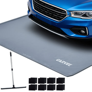Garvee 7.9' × 18' Garage Floor Mat Waterproof Containment Mat with 1.2" Raised Edge, Heavy Duty 1000D PVC Non-Slip Under Car Mat for Snow Rain Mud, Includes Squeegee & 8 Hook-and-Loop Fasteners, Gray