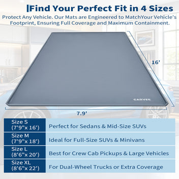 Garvee 7.9' × 16' Garage Floor Mat Waterproof Containment Mat with 1.2" Raised Edge, Heavy Duty 1000D PVC Non-Slip Under Car Mat for Snow Rain Mud, Includes Squeegee & 8 Hook-and-Loop Fasteners, Gray