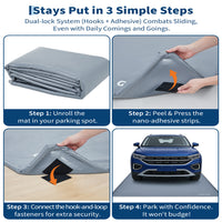 Garvee 8.6' × 22' Garage Floor Mat, Waterproof Containment Mat with 1.2" Raised Edge, Heavy-Duty 1000D PVC Non-Slip Car Mat for Snow, Rain & Mud, Includes Squeegee & Fasteners, Gray